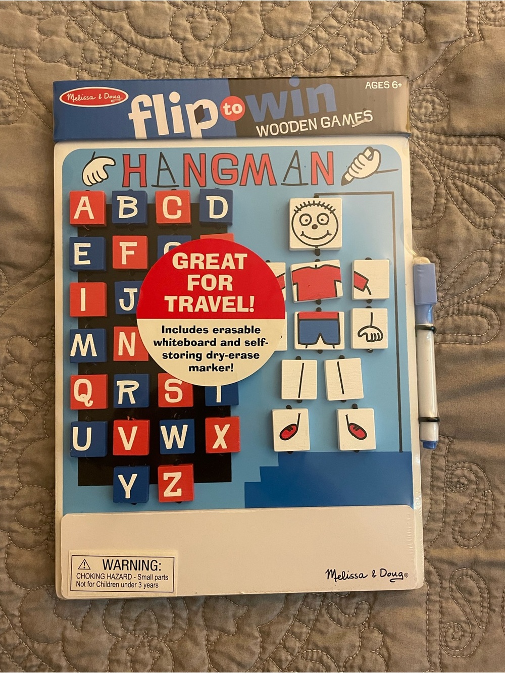 Melissa & Doug Hangman Flip-to-Win Wooden Game - Blue/Red/White
